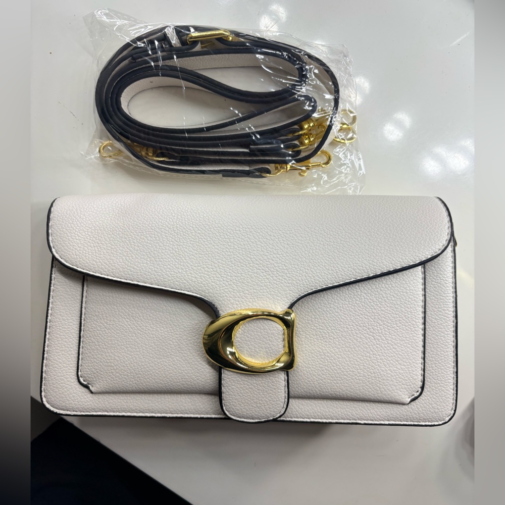 Elegant White Leather Bag with Gold Accents